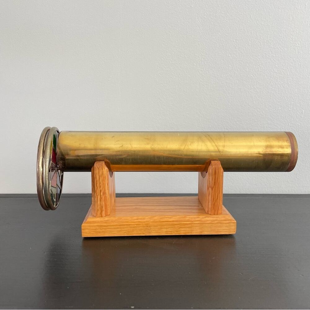 VTG | Large Signed Sheryl Koch Brass Kaleidoscope Two Wheels Stained Glass 1984